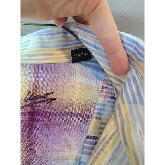 Bugatchi Uomo Shirt Men’s L Colorful Striped Shaped Fit Party Style EUC - Picture 9 of 12